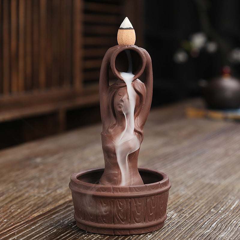 New Product Purple Sand Backflow Smoke Aromatherapy Stove Creative Mermaid Bath Tower Cigarette Backflow Incense Burner Decoration