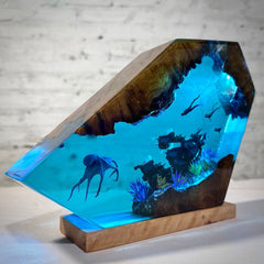 Solid Wood Epoxy Resin Deep Sea World Small Night Lamp