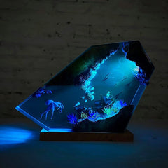 Solid Wood Epoxy Resin Deep Sea World Small Night Lamp