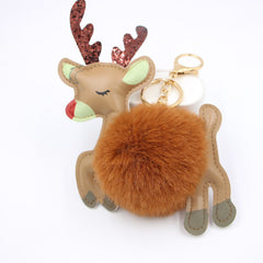 Christmas Deer Pompons Bag Accessories Keychain Pendant