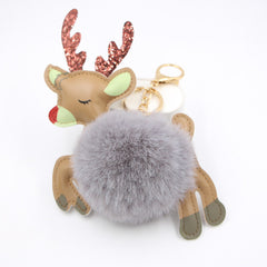 Christmas Deer Pompons Bag Accessories Keychain Pendant