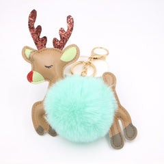 Christmas Deer Pompons Bag Accessories Keychain Pendant